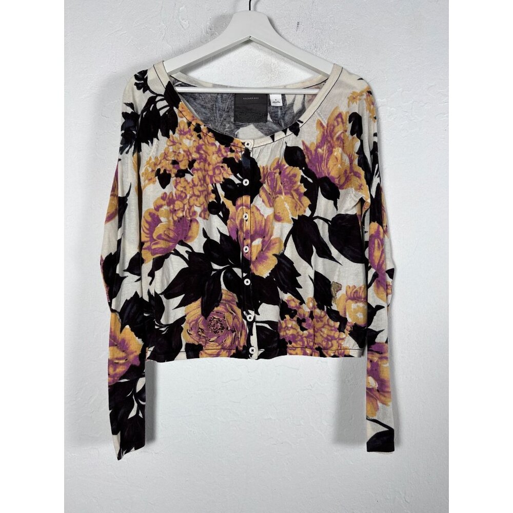 Anthropologie Guinevere Womens Floral Button-Up Crop Cardigan Sweater Medium